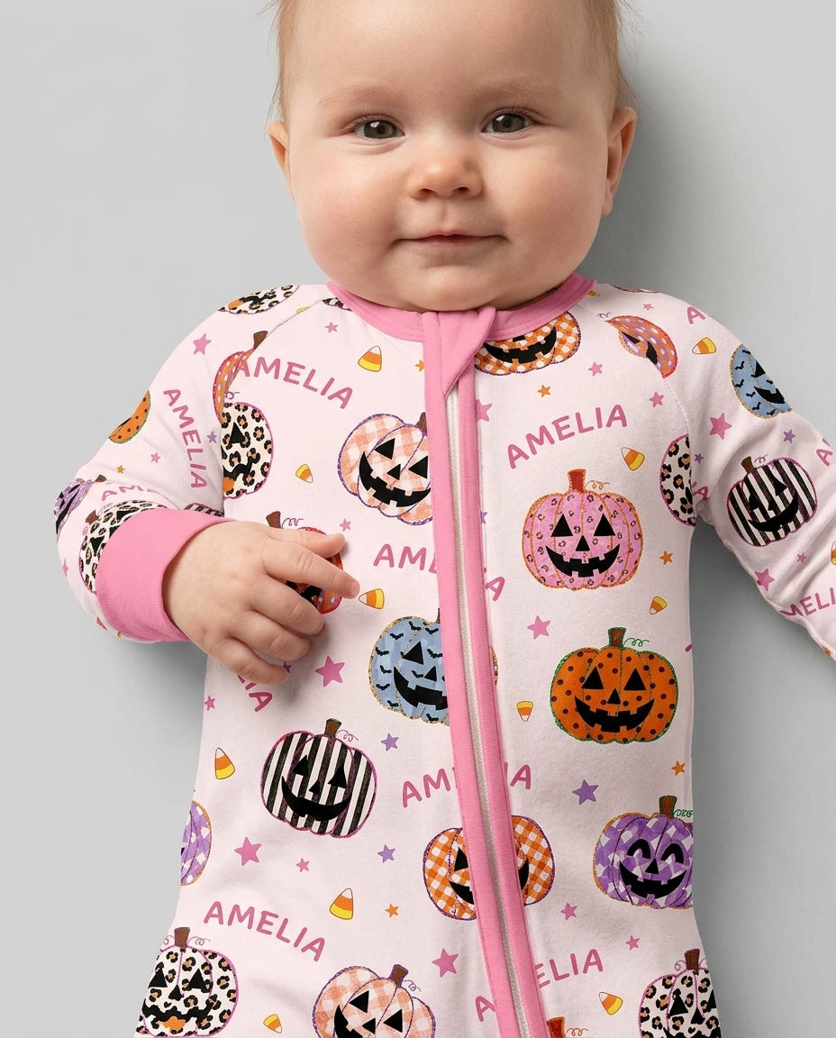 Custom Name Colorful Jack O Lantern Bamboo Convertible Zippy