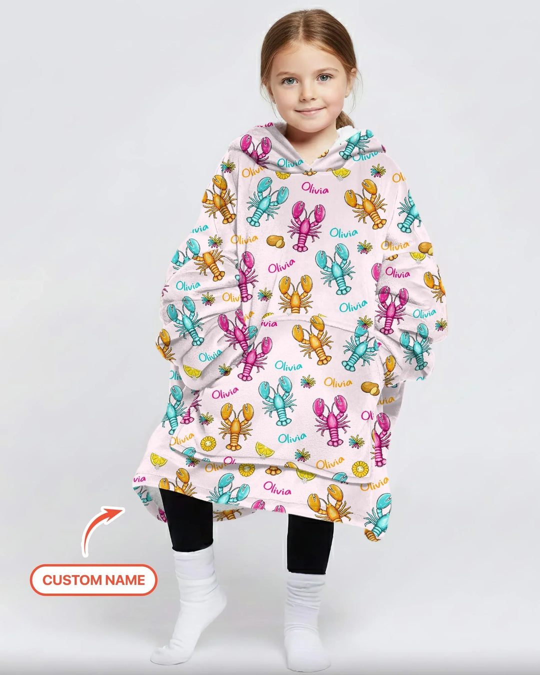 Custom Name Crawfish Crew Bamboo Wearable Hooded Blanket