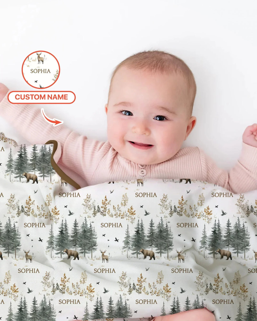 Custom Name Forest Bear Deer Bamboo Blanket