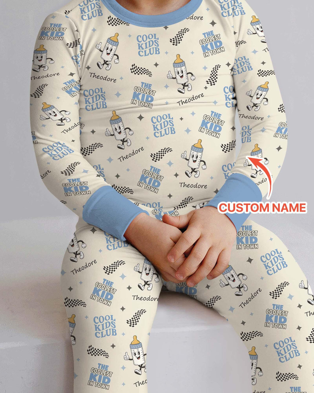 Custom Name Cool Club Daddy & Me Matching Bamboo Two Piece Long Sleeve Pajama Set
