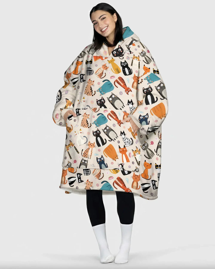 Goofy Mischief Katze Familie passender individueller Bambus-Deckenhoodie