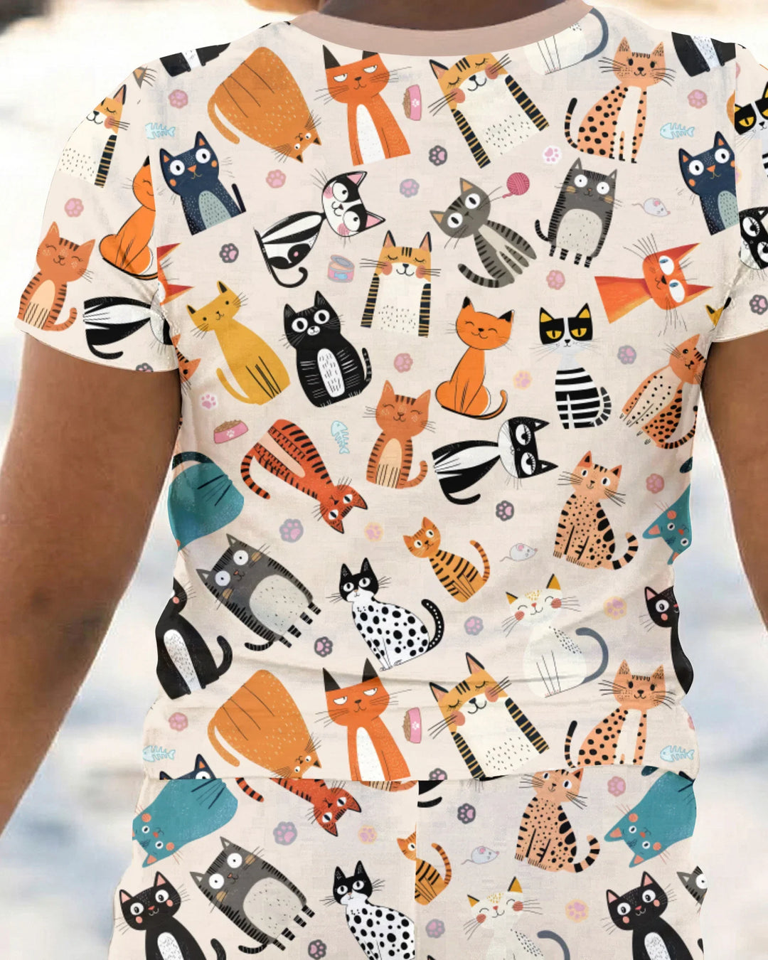 Goofy Mischief Cat Family Matching Bamboo Two Piece Short Sleeve Pajama Set