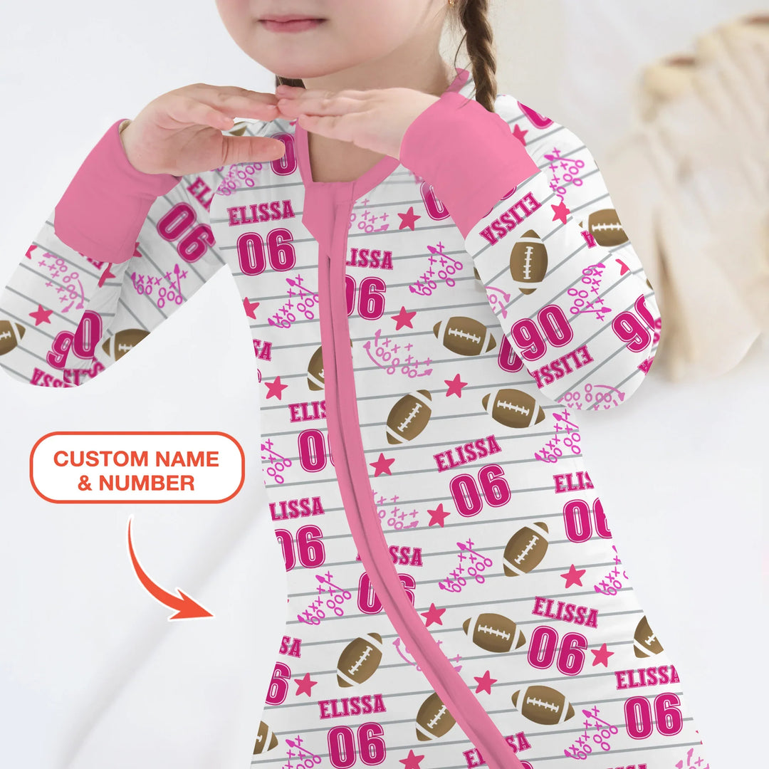 Custom Name Football Time Pink Bamboo Convertible Zippy