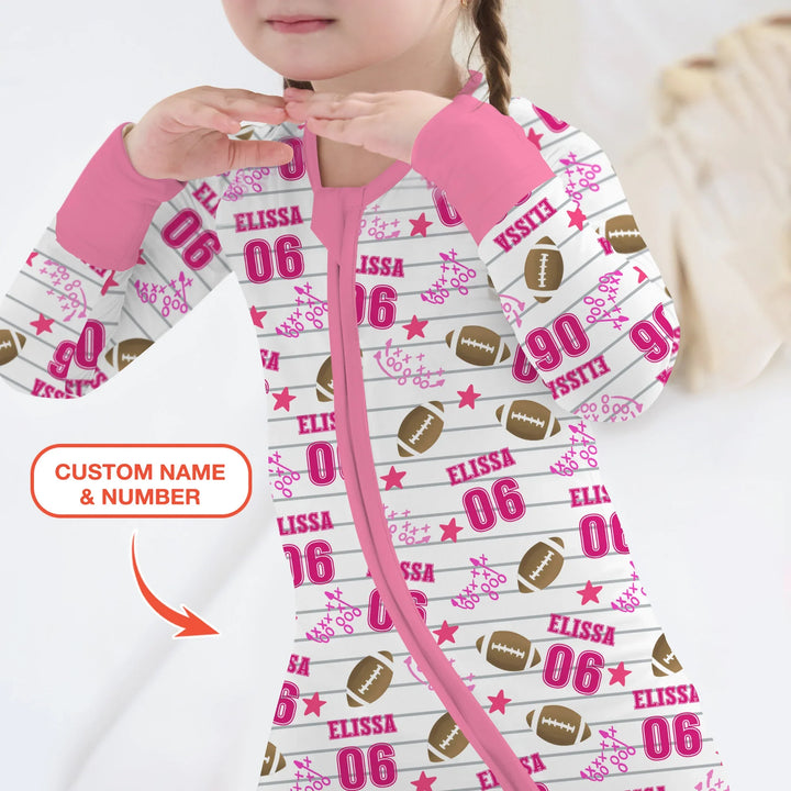Custom Name Football Time Pink Bamboo Convertible Zippy