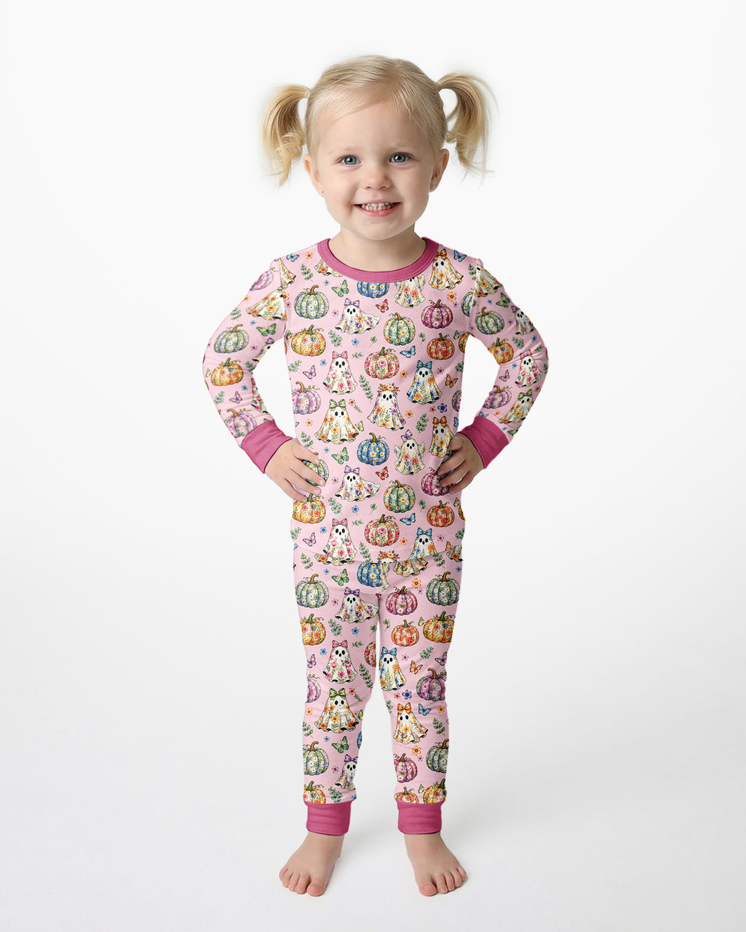 Floral Ghost Halloween Bamboo Two Piece Long Sleeve Pajama Set