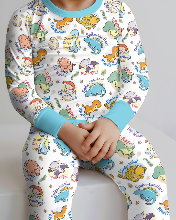 Cute Dinosaur Pun Bamboo Two Piece Long Sleeve Pajama Set