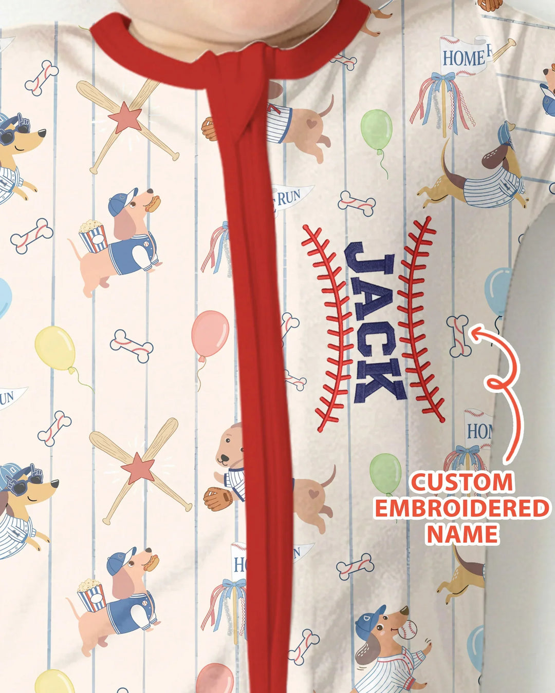 Personalized Embroidered Name Dachshund Baseball Bamboo Convertible Zippy
