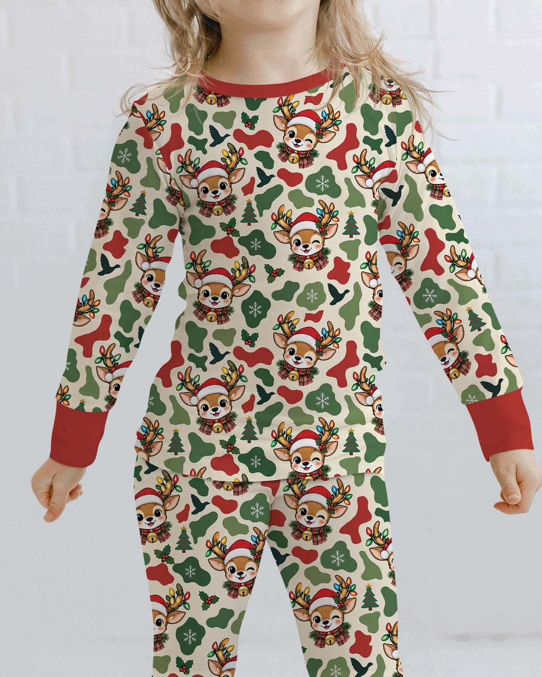 Christmas Deer Hunting Camo Bamboo Two Piece Long Sleeve Pajama Set