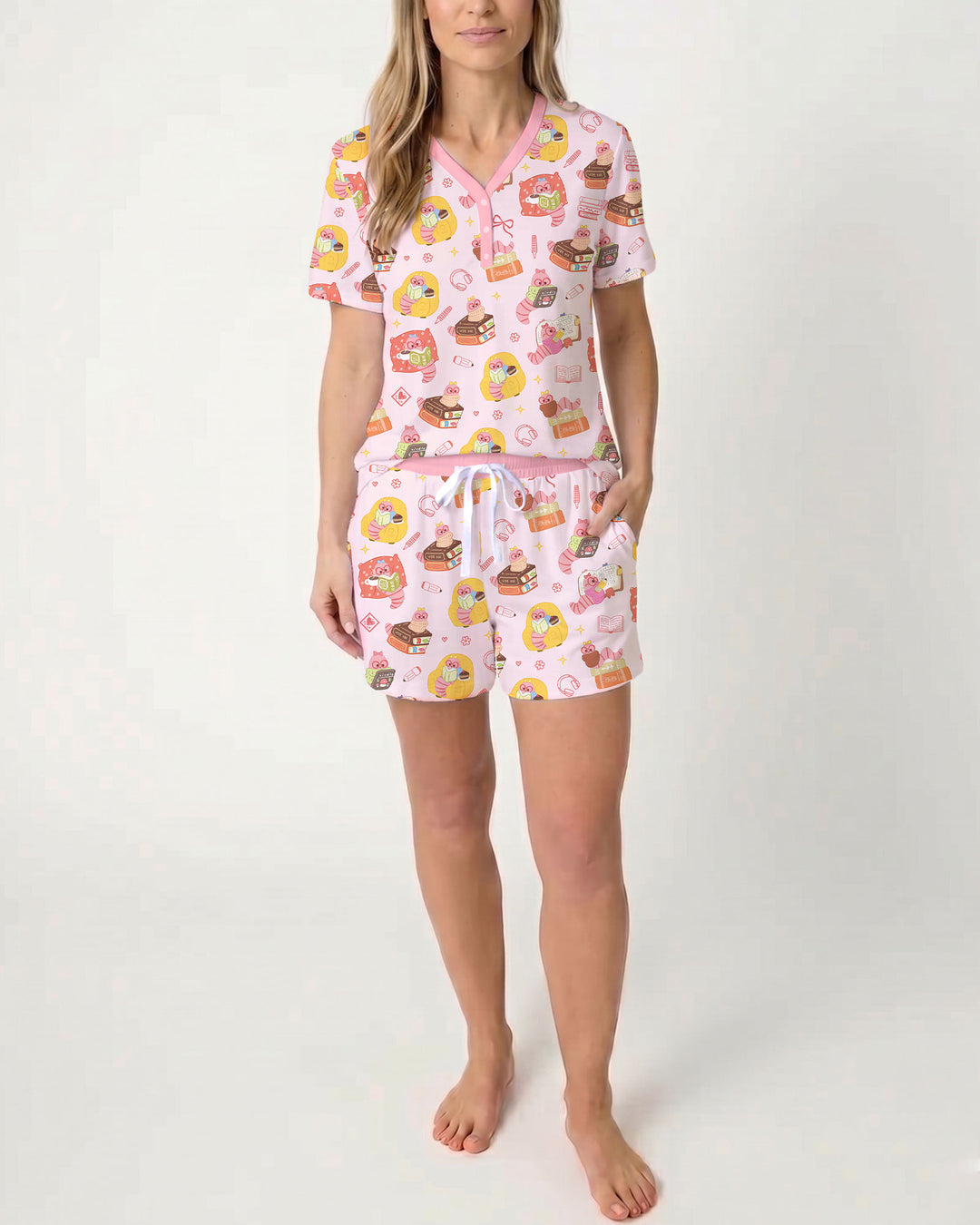 Little Book Worm Family Matching Bamboo Women Short Sleeve Short Pajama Set