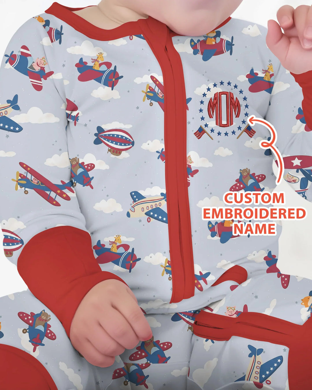 Custom Name Embroidered American Pilot  Bamboo Convertible Zippy