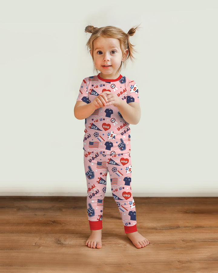 Soccer Party Team USA Bamboo Two Piece Short Sleeve Pajama Set