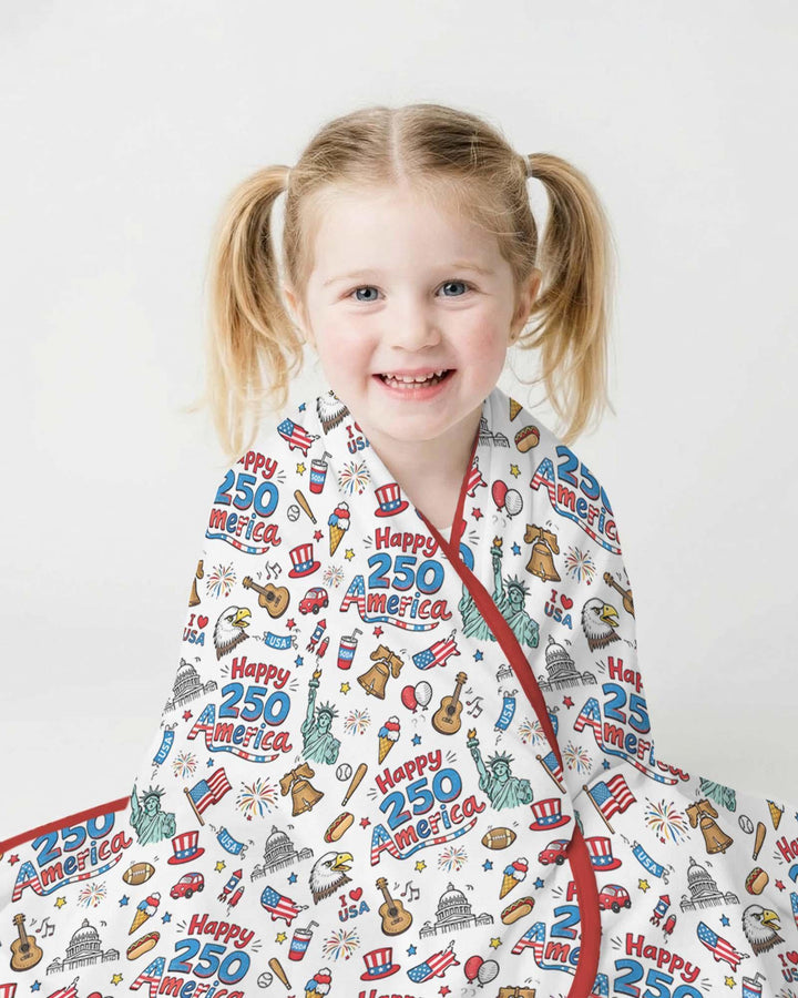 Happy 250 America I love USA Bamboo Blanket