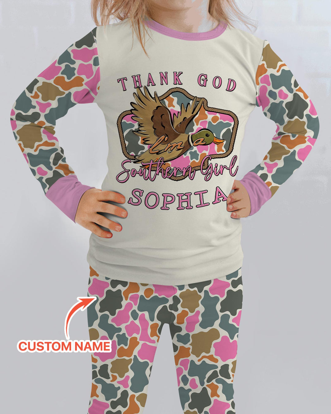 Custom Name Southern Duck Camo Bamboo Two Piece Long Sleeve Pajama Set