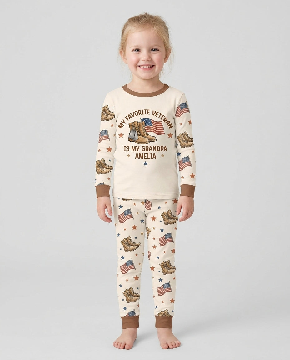 My Favorite Veteran Is My Grandpa Bamboo Two Piece Long Sleeve Pajama Set