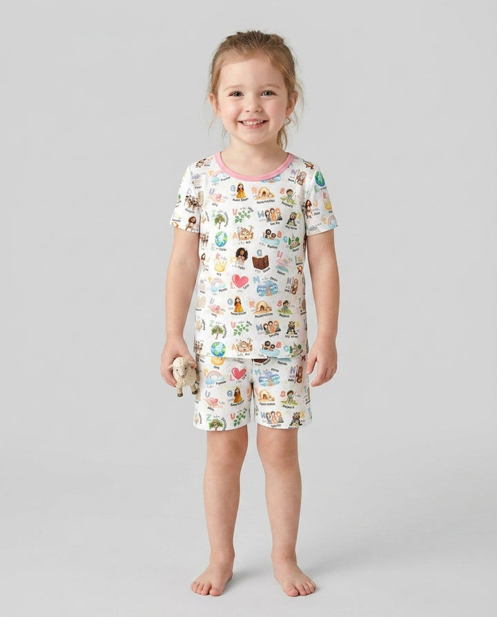 Bible ABC Alphabet Bamboo Two Piece Short Sleeve Shorts Pajama Set