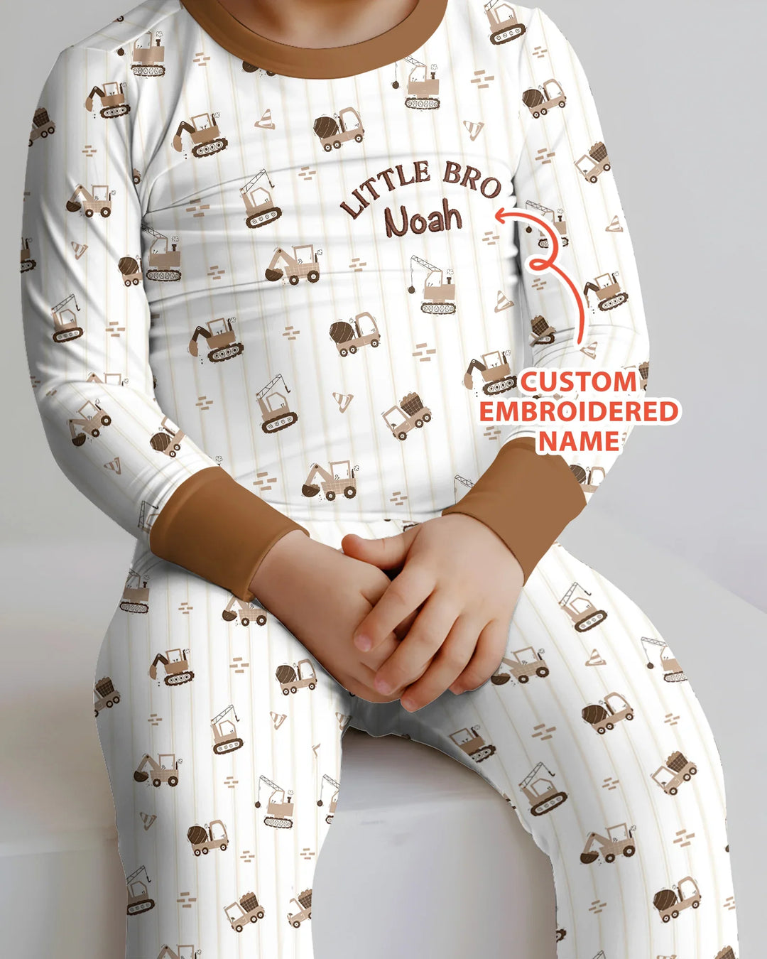 Custom Embroidered Name Constructor Little Bro Bamboo Two Piece Long Sleeve Pajama Set