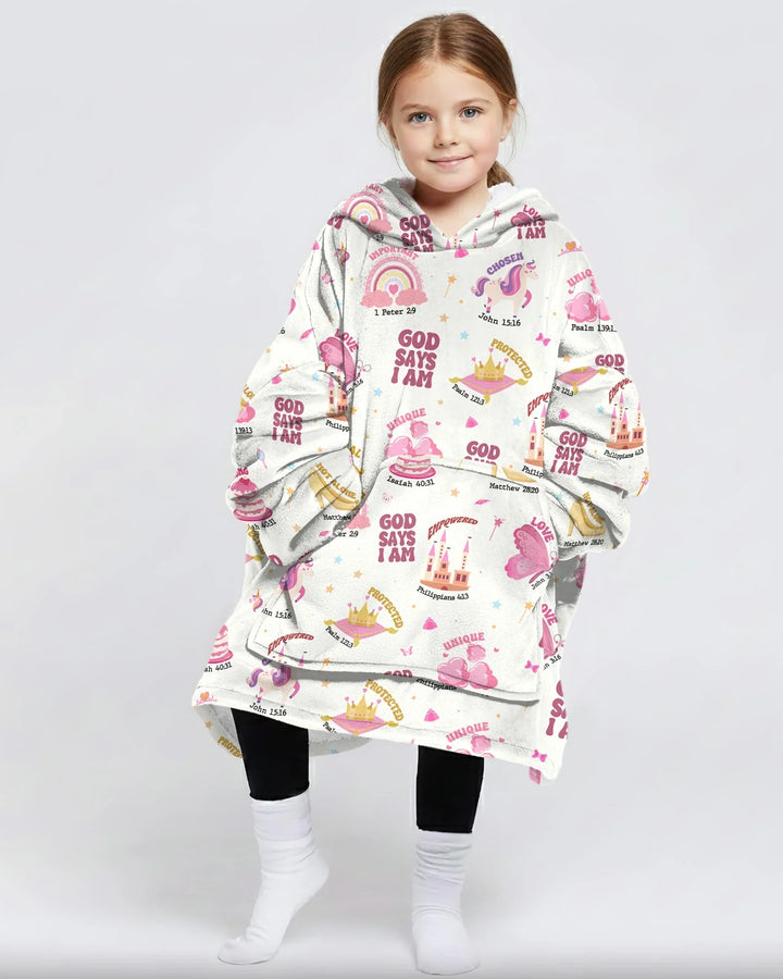 God Says I Am Girl Tragbarer Bambus-Deckenhoodie