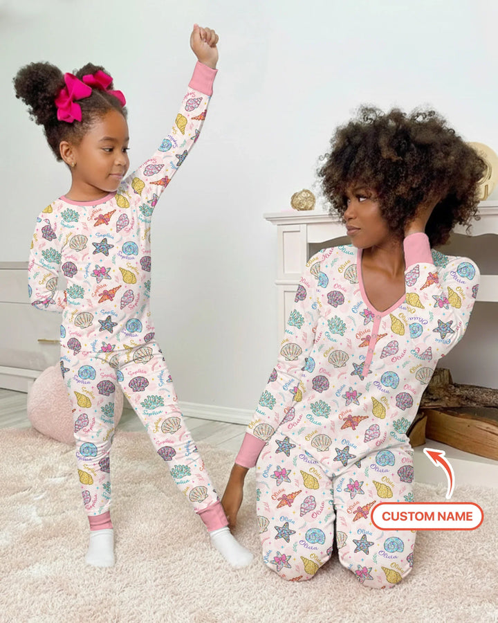 Personalisierter Name Küsten-Wildblumen Sommer-Bambus-Pyjama-Set für Damen