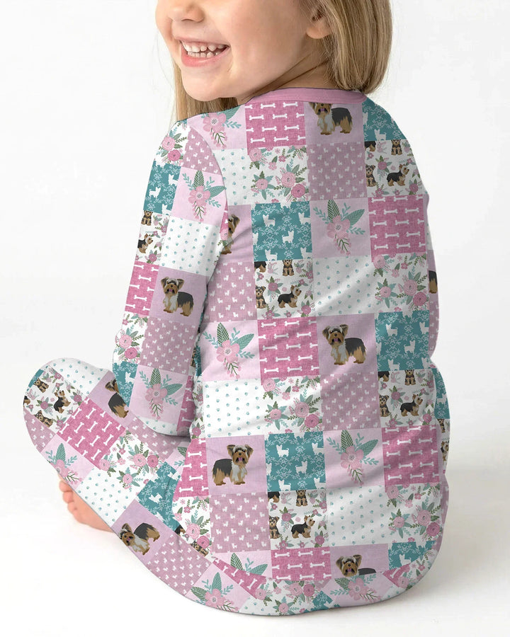 Floral Yorkie Grace Bamboo Two Piece Long Sleeve Pajama Set