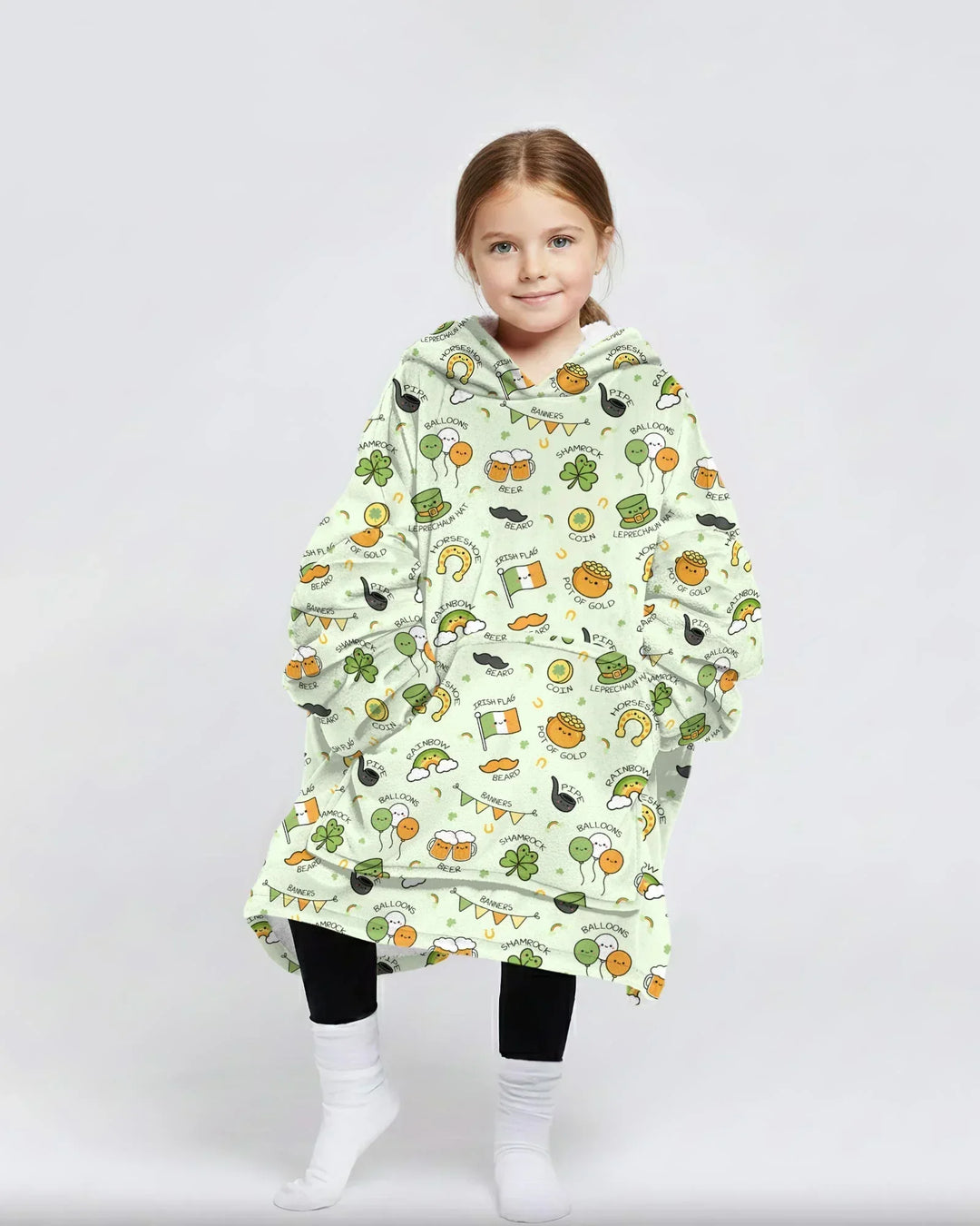 Kawaii St. Patrick's Day Tragbarer Bambus-Decken-Hoodie