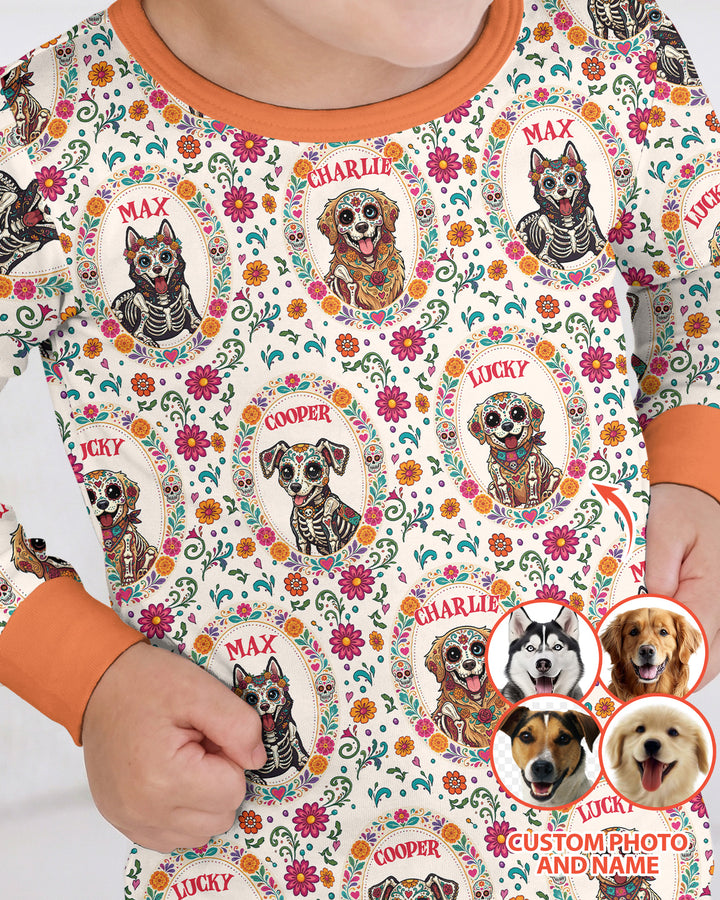 Hispanic Floral Dog Bamboo Two Piece Long Sleeve Pajama Set