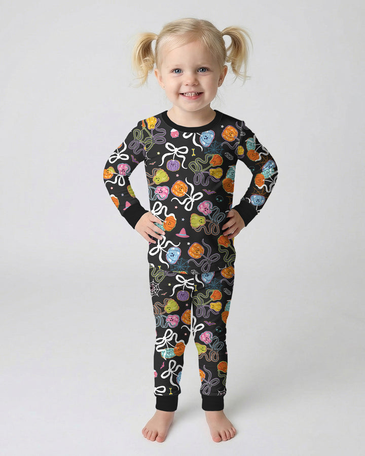 Jack-o'-lantern Coquette Bow Matching Bamboo Two Piece Long Sleeve Pajama Set