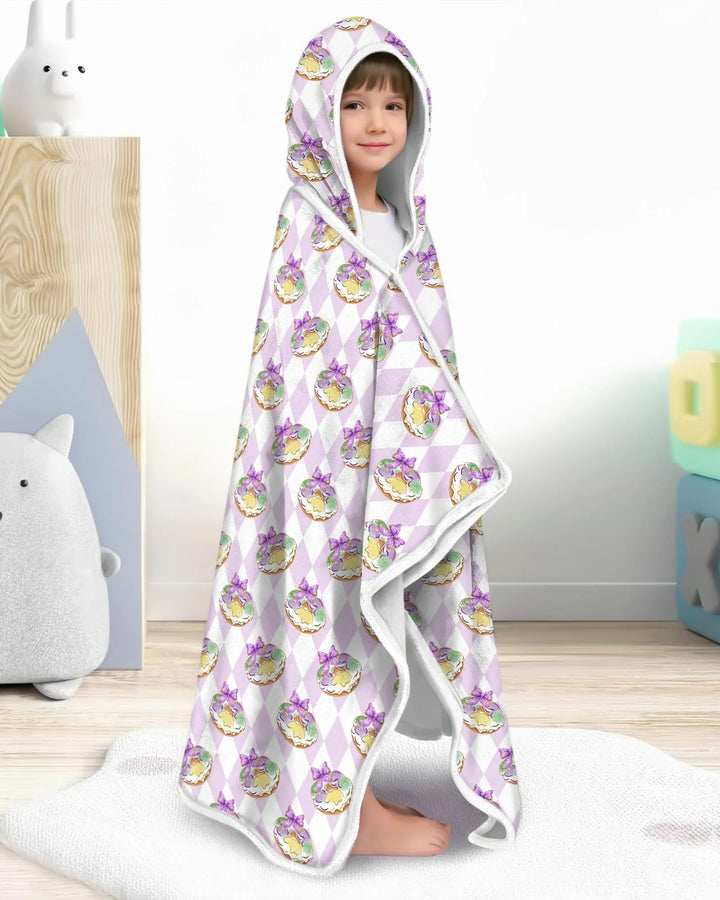 Mardi Gras Donut Bamboo Wearable Hooded Blanket