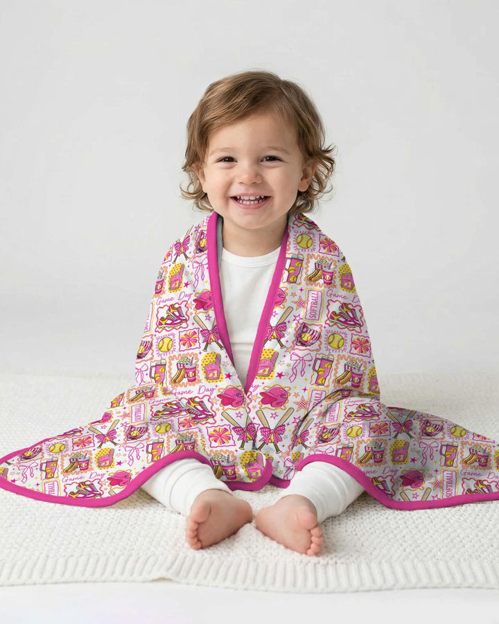 Pink Softball Game Day Bamboo Blanket