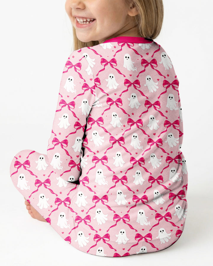 Cute Ghost Boo Coquette Halloween Bamboo Two Piece Long Sleeve Pajama Set
