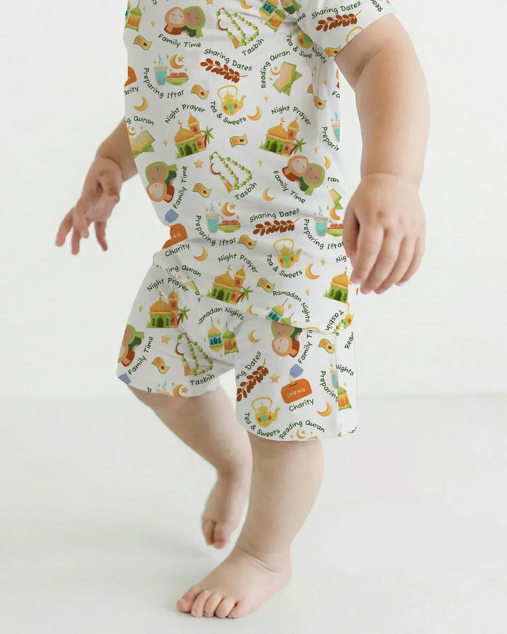 Ramadan Mubarak Matching Family Bamboo Two Piece Short Sleeve Shorts Pajama Set
