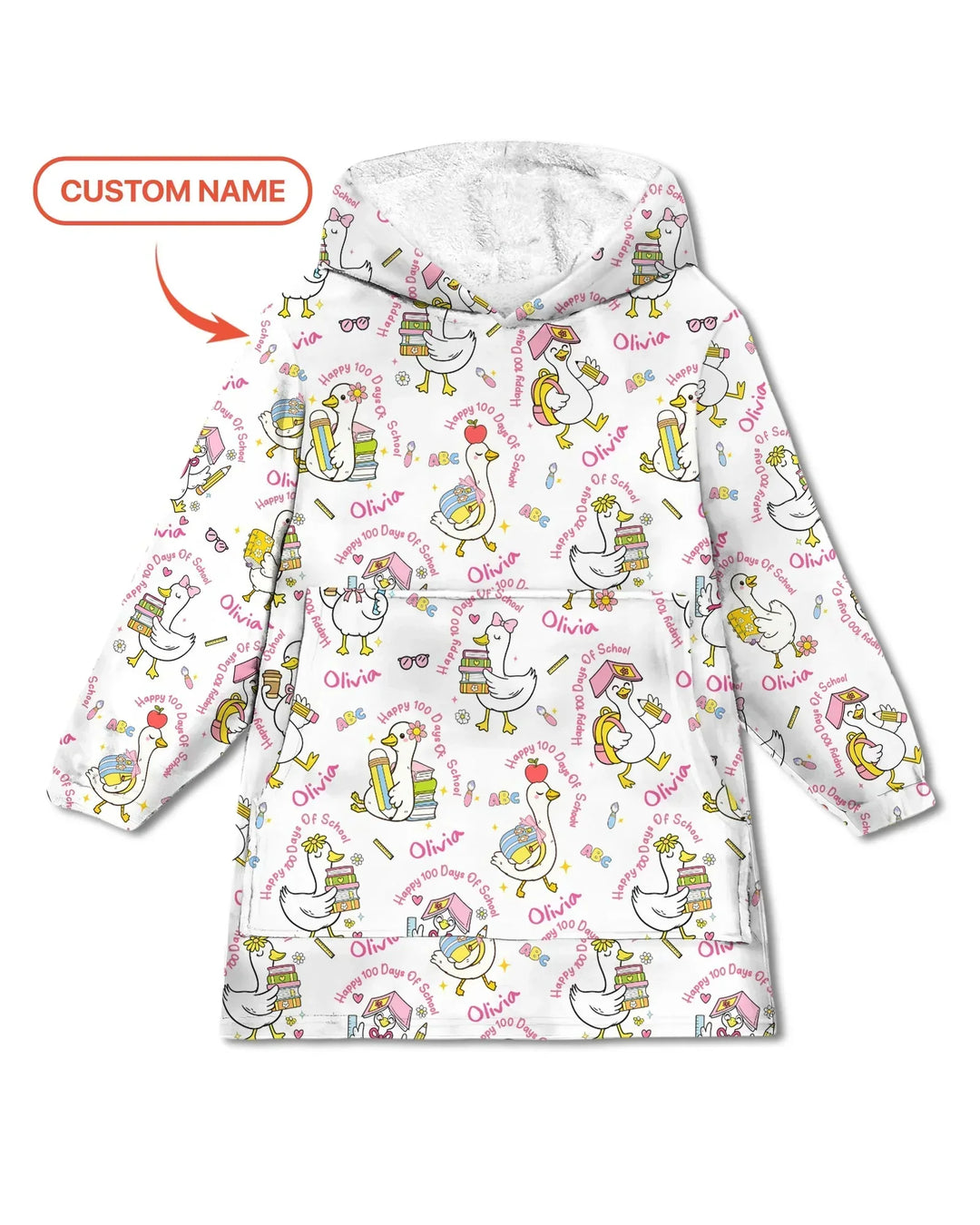 Personalisierter Name Gans 100 Tage Schule Bambus Decken Hoodie