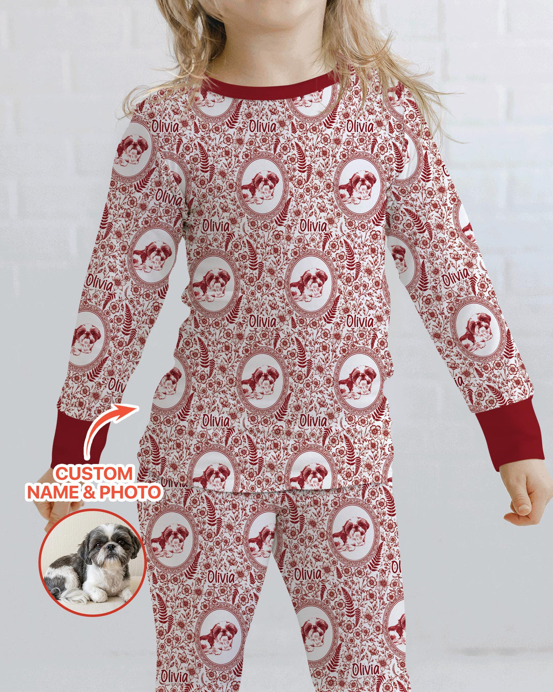 Custom Pet Photo Chinoiserie Garden Bamboo Two Piece Long Sleeve Pajama Set