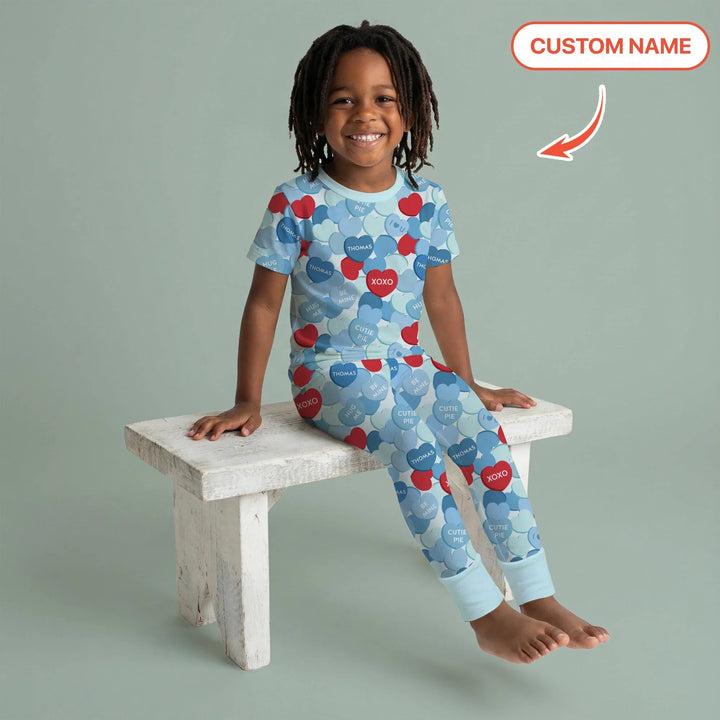 Valentine Candy Crush Family Matching Bamboo Two Piece Short Sleeve Pajama Set