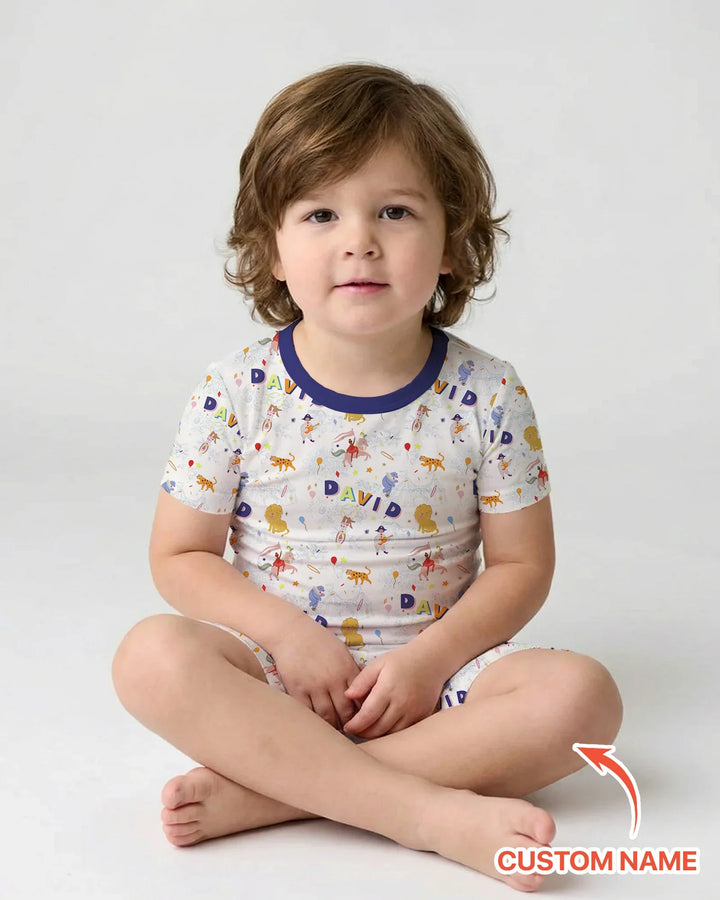 Zweiteiliges Pyjama-Set mit kurzen Ärmeln und Shorts im Sommer-Design