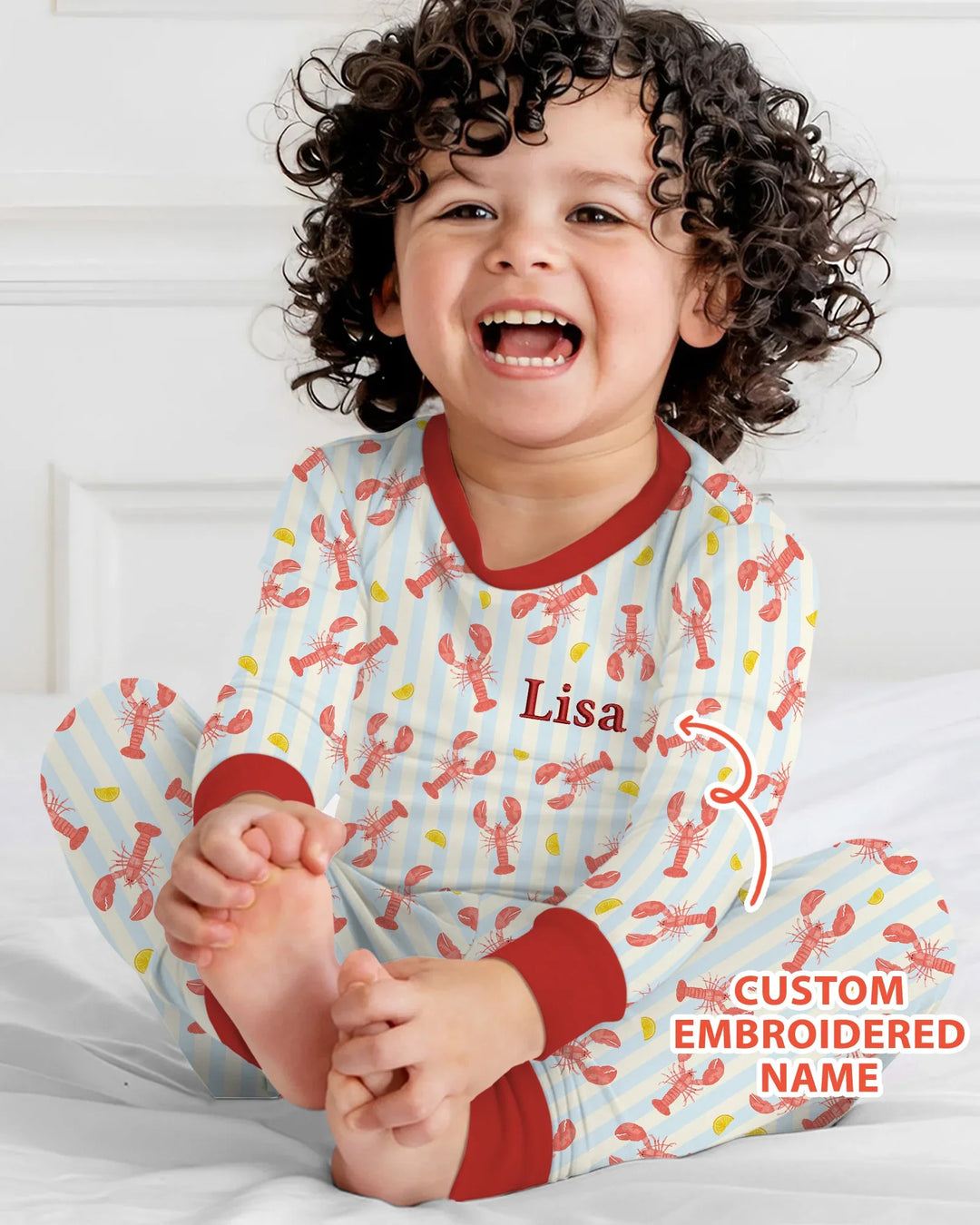 Personalized Embroidered Crawfish Summer Baby Bamboo Two Piece Long Sleeve Pajama Set