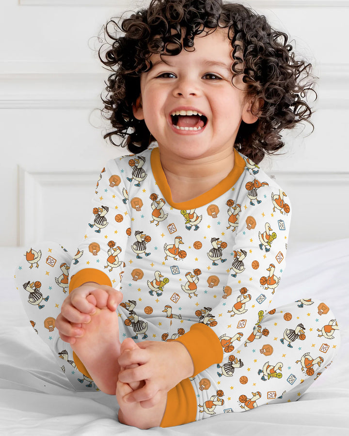 Silly Goose Playing Basketball Bamboo Two Piece Long Sleeve Pajama Set