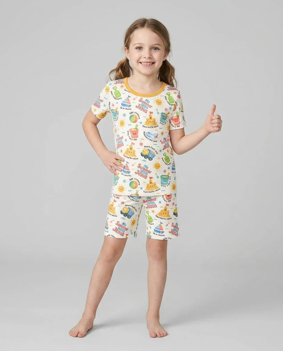 Template Zweiteiliges Pyjama-Set mit kurzen Ärmeln und Shorts