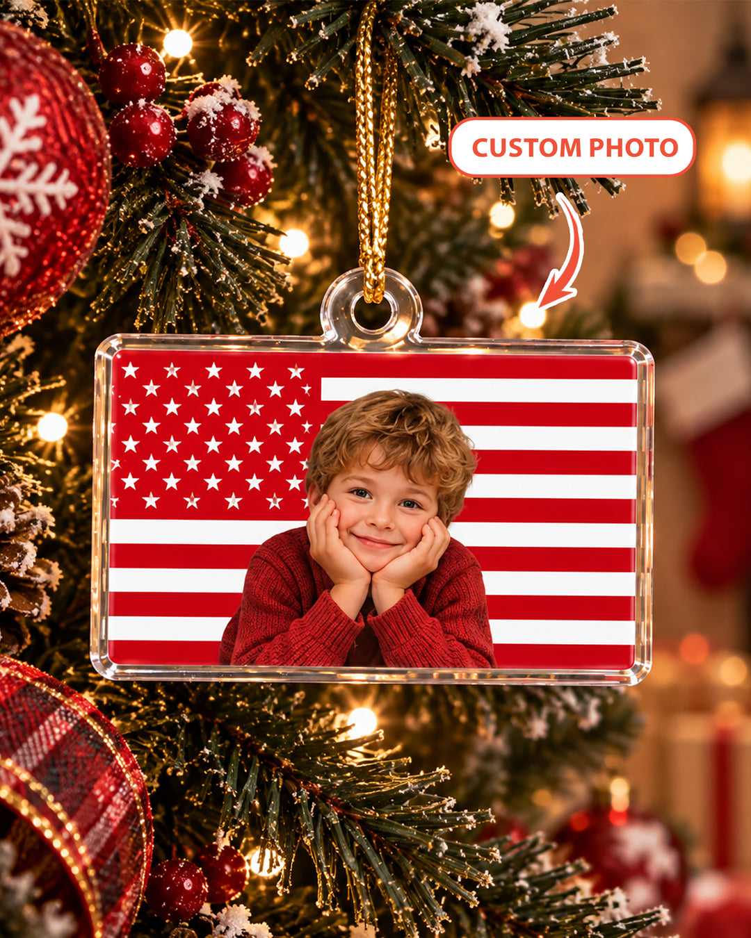 Custom Photo Flag Acrylic Ornament