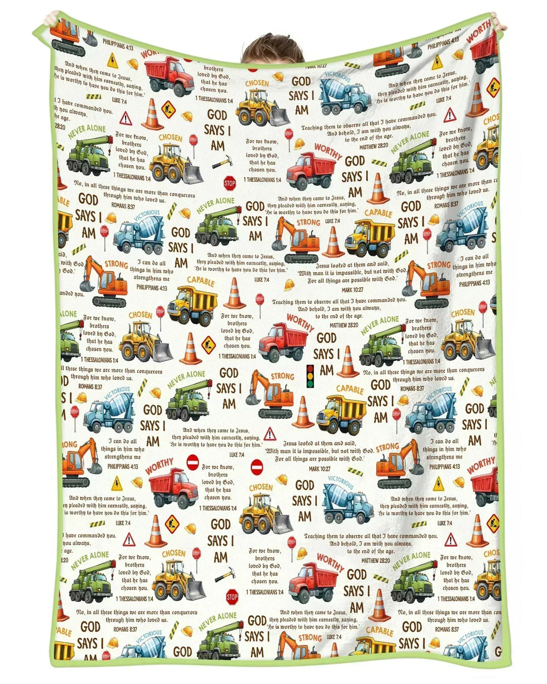 Bible Verse Construction Trucks Bamboo Blanket