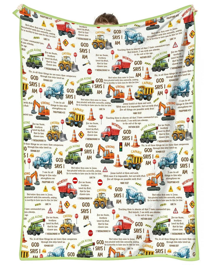 Bible Verse Construction Trucks Bamboo Blanket