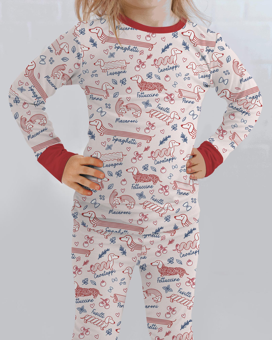 Funny Dachshund Pasta Pups Bamboo Two Piece Long Sleeve Pajama Set