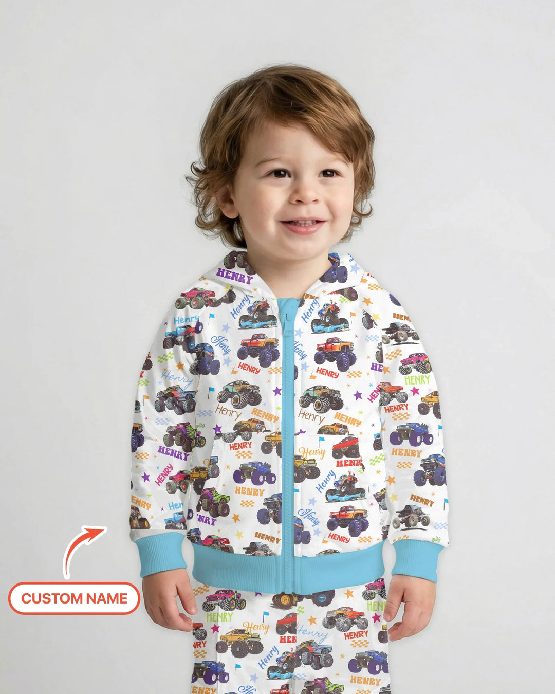 Monster Truck Personalisierter Bambus-Kapuzenpullover mit Reißverschluss