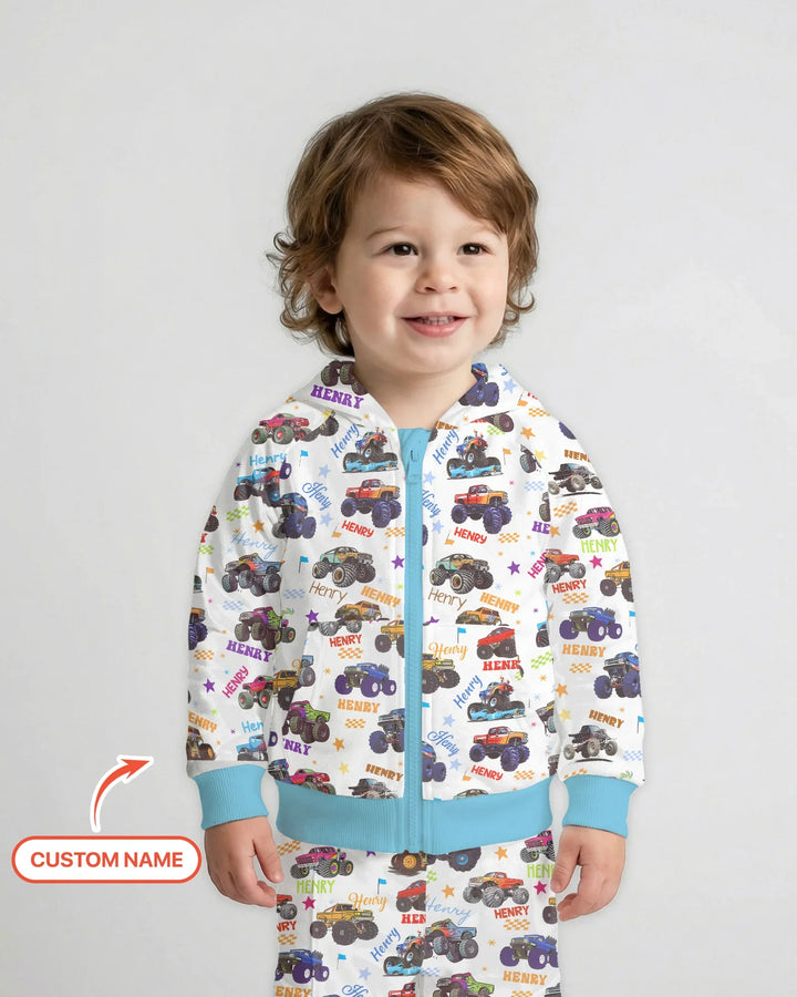 Monster Truck Personalisierter Bambus-Kapuzenpullover mit Reißverschluss