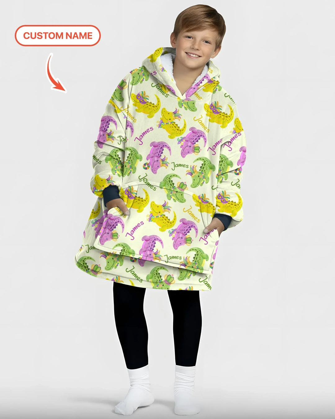 Personalisierter Name Mardi Gras Alligator Tragbare Bambus-Decken-Kapuzenjacke