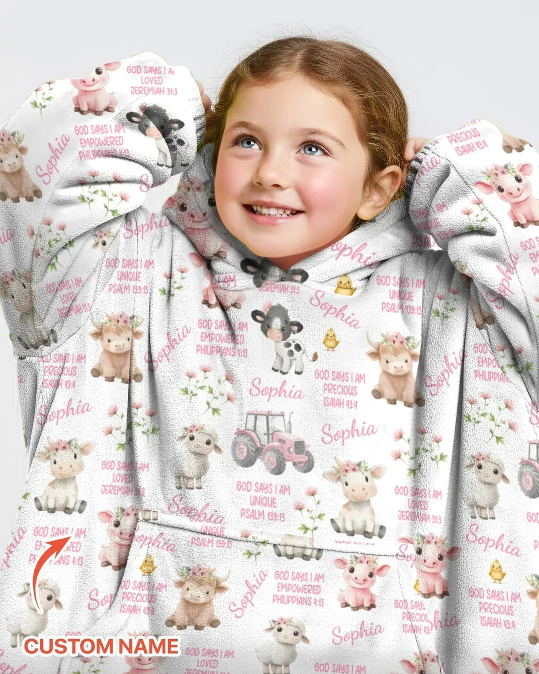 Personalisierbarer Name Gott Sagt Ich Bin Bauernhoftiere Bambus Decken-Hoodie