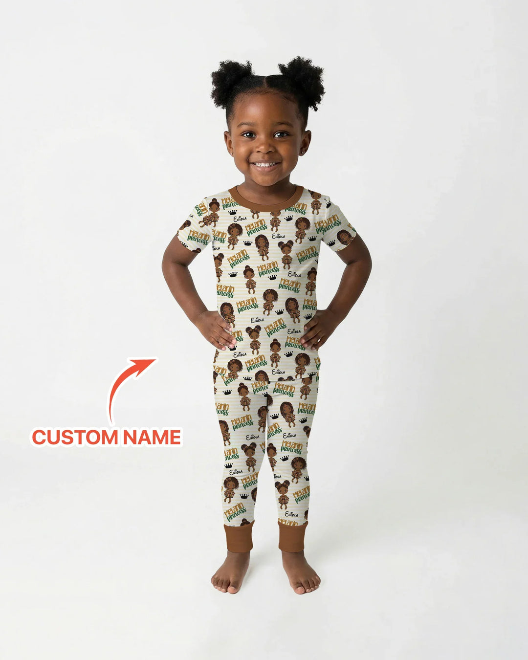 Custom Name Melanin Princess Bamboo Two Piece Short Sleeve Pajama Set