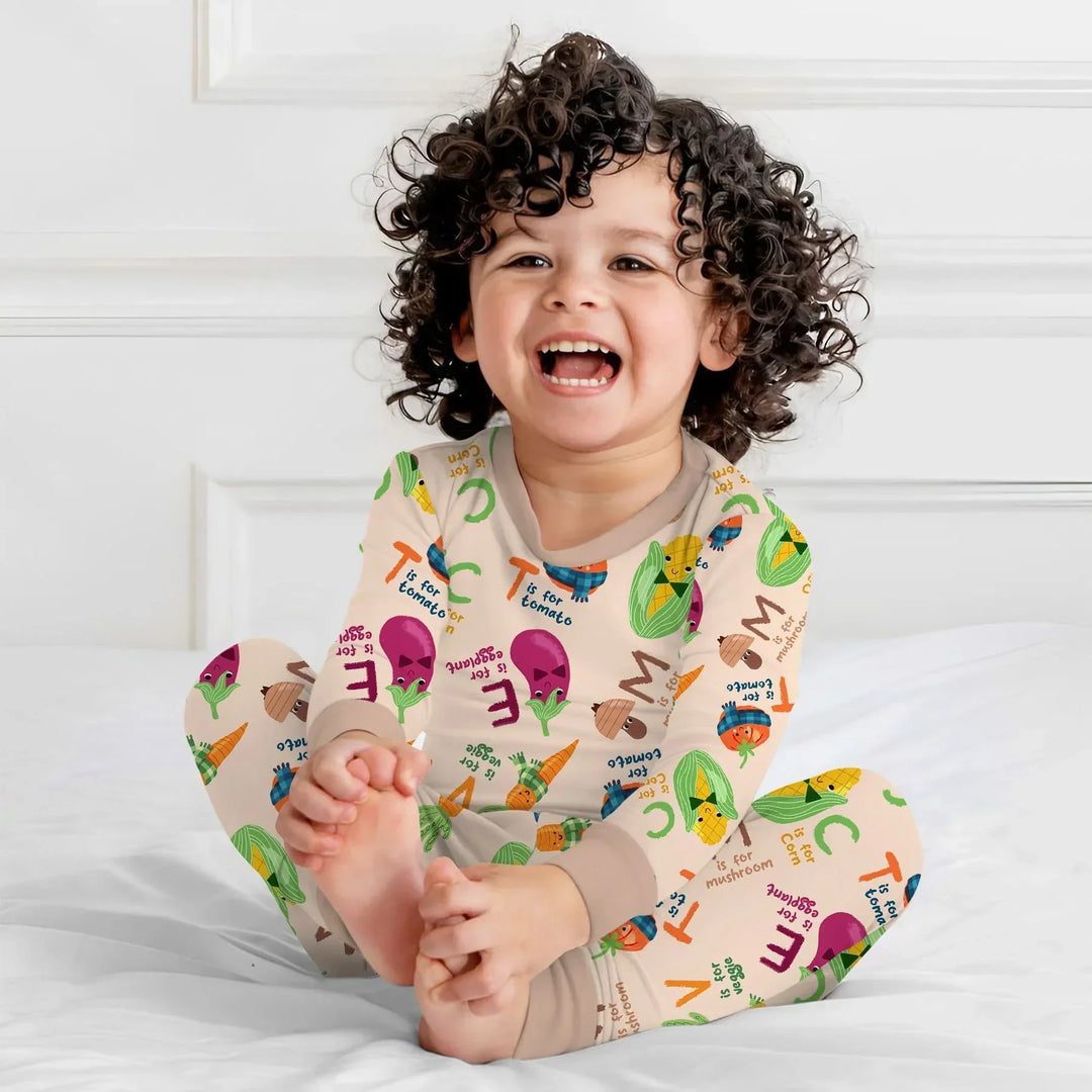 Veggie Letter Bamboo Two Piece Long Sleeve Pajama Set