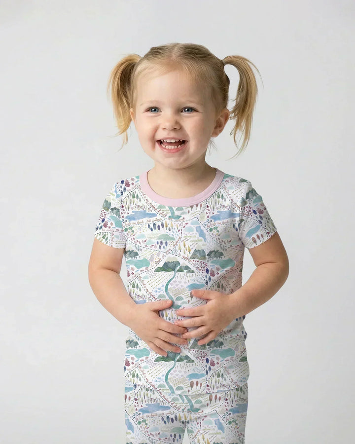Whimsical Psalms 23 Map Bamboo Two Piece Short Sleeve Pajama Set