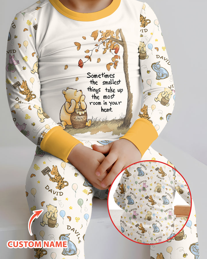Little Things, Big Love Classic Bear Custom Name Bamboo Two Piece Long Sleeve Pajama Set