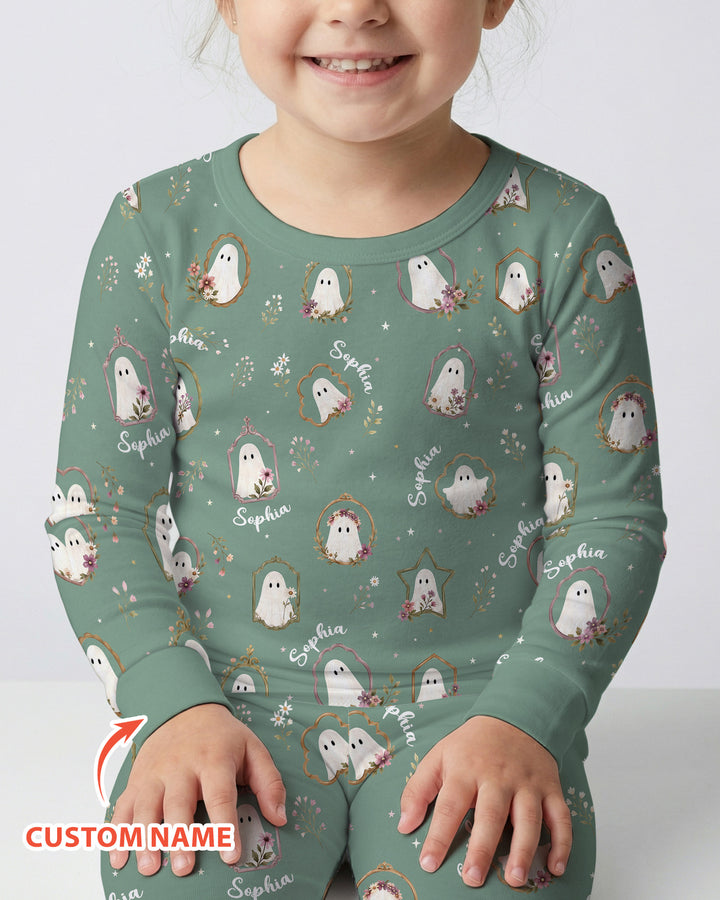 Vintage Floral Ghost Halloween Bamboo Two Piece Long Sleeve Pajama Set